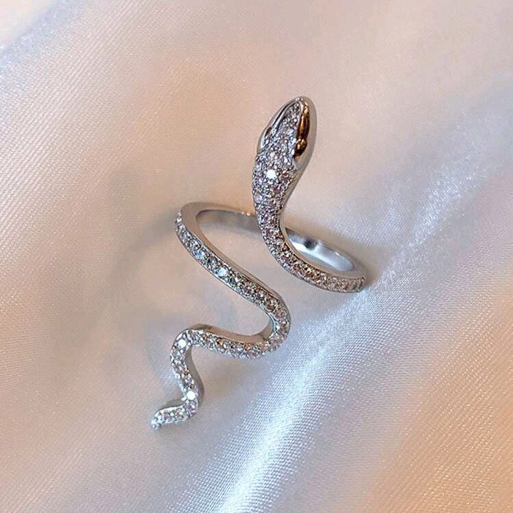Silver Snake Ring with Crystals